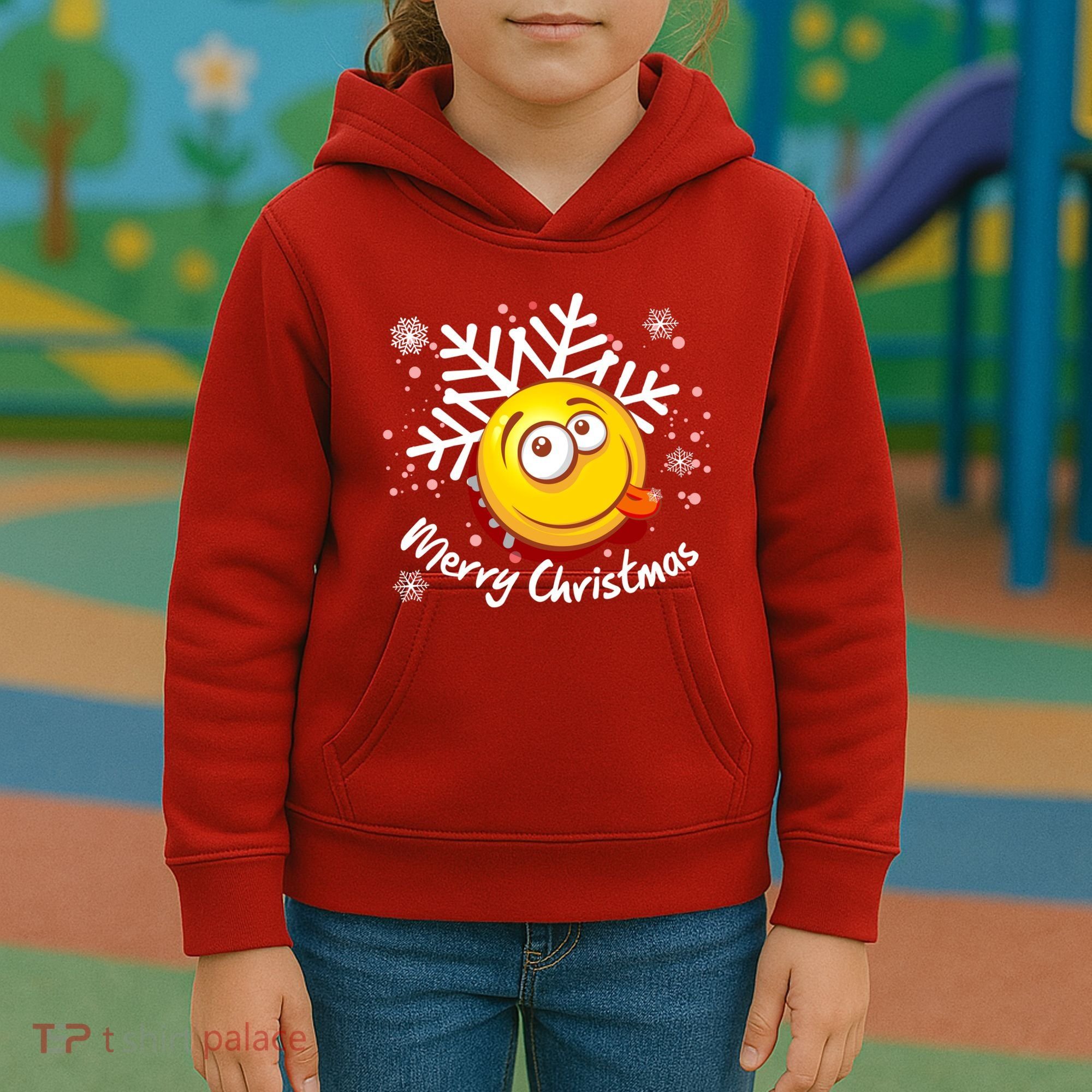 Merry Christmas Funny Smiley Face Snowflake Kids Hoodie
