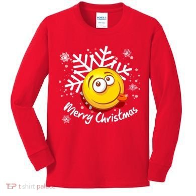 Merry Christmas Funny Smiley Face Snowflake Kids Long Sleeve Shirt