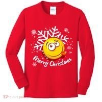 Merry Christmas Funny Smiley Face Snowflake Kids Long Sleeve Shirt thumb 0