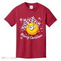 Merry Christmas Funny Smiley Face Snowflake Kids T-Shirt thumb 0