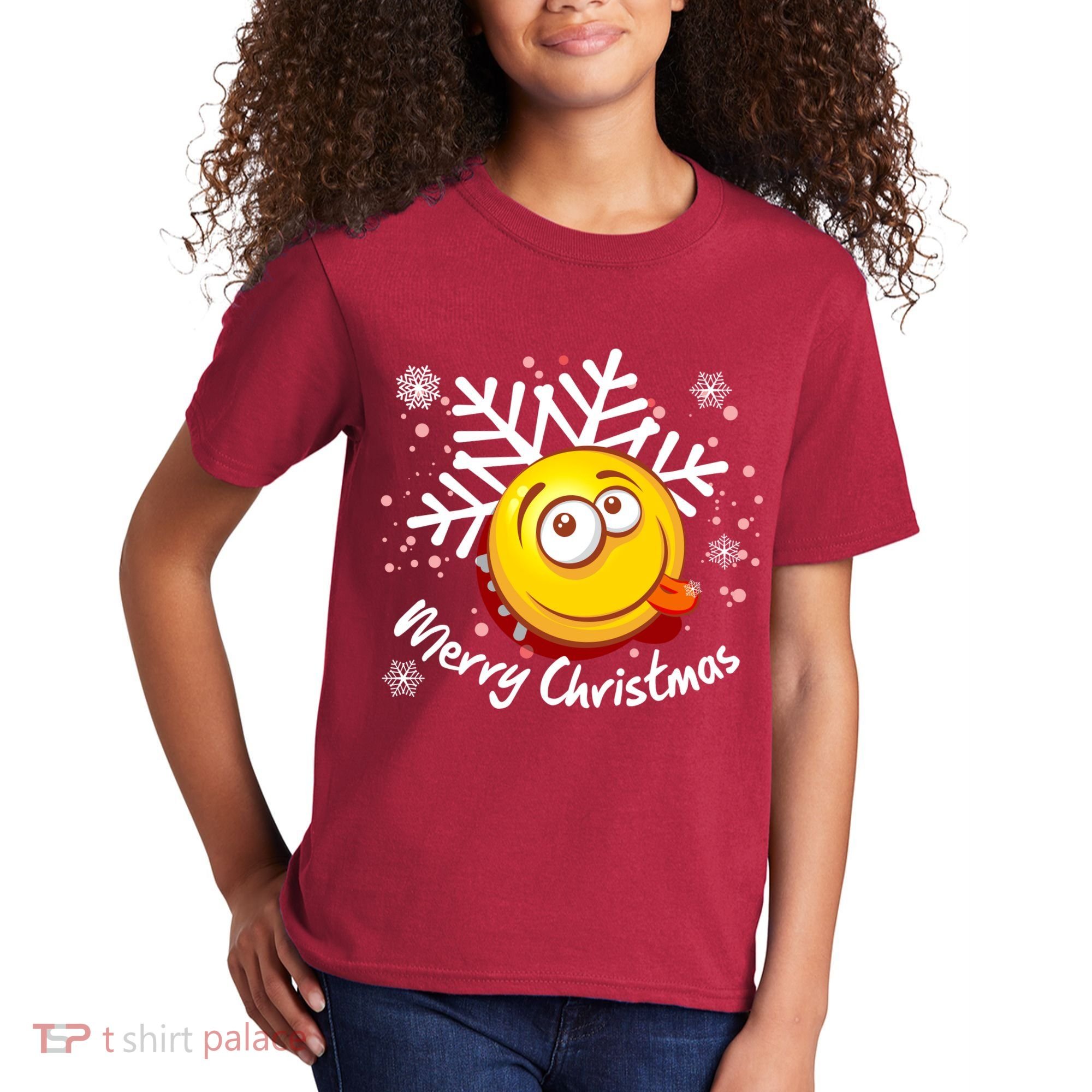 Merry Christmas Funny Smiley Face Snowflake Kids T-Shirt