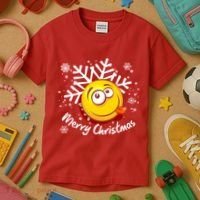 Merry Christmas Funny Smiley Face Snowflake Kids T-Shirt thumb 3
