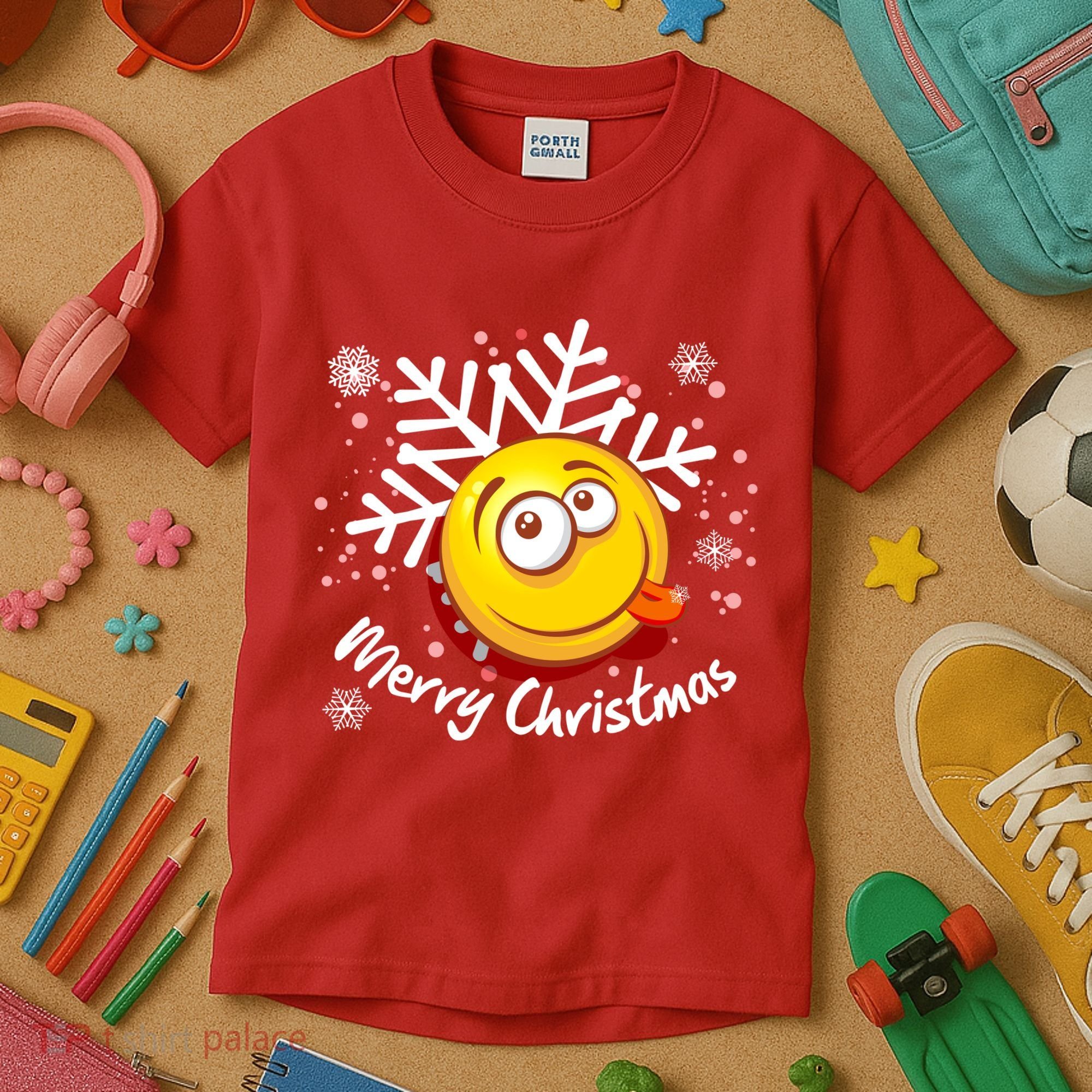 Merry Christmas Funny Smiley Face Snowflake Kids T-Shirt