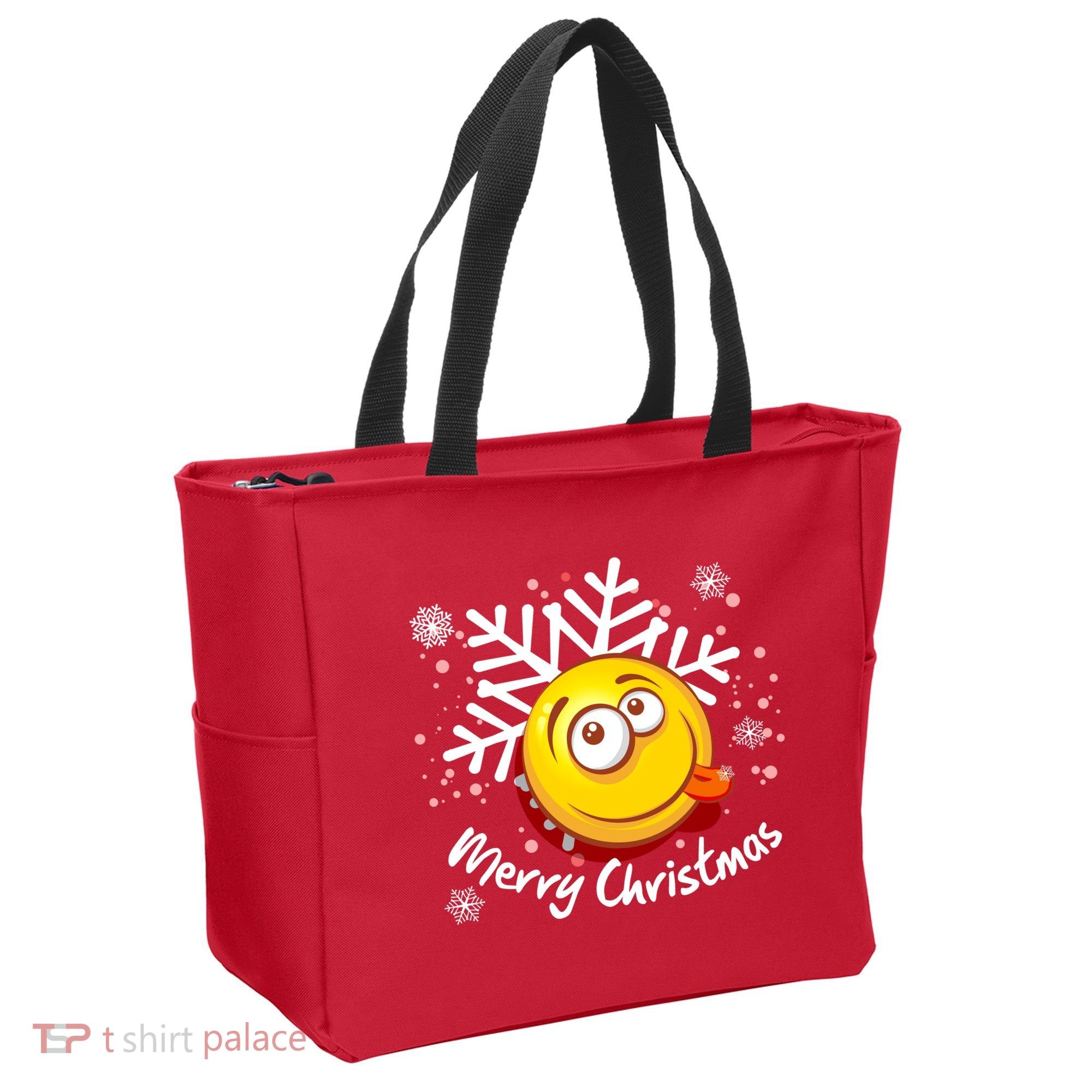 Merry Christmas Funny Smiley Face Snowflake Tote Bag