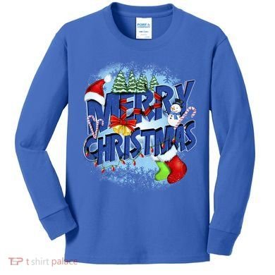 Merry Christmas Funy Holiday Logo Kids Long Sleeve Shirt