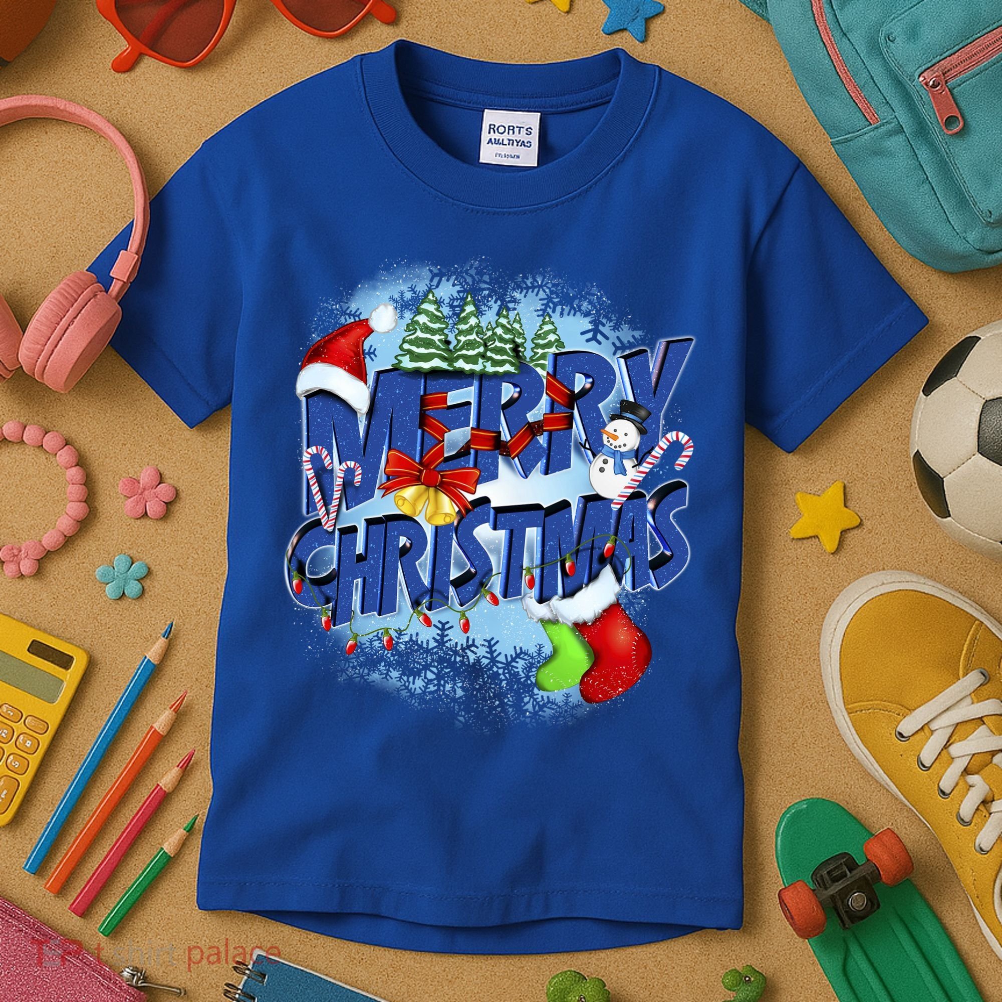 Merry Christmas Funy Holiday Logo Kids T-Shirt