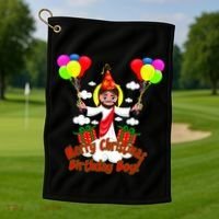 Merry Christmas Jesus Birthday Boy Golf Towel thumb 1