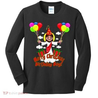 Merry Christmas Jesus Birthday Boy Kids Long Sleeve Shirt