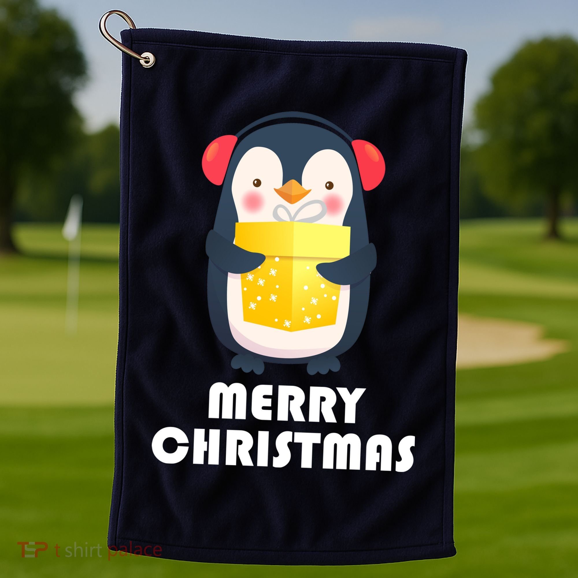 Merry Christmas Penguin Golf Towel