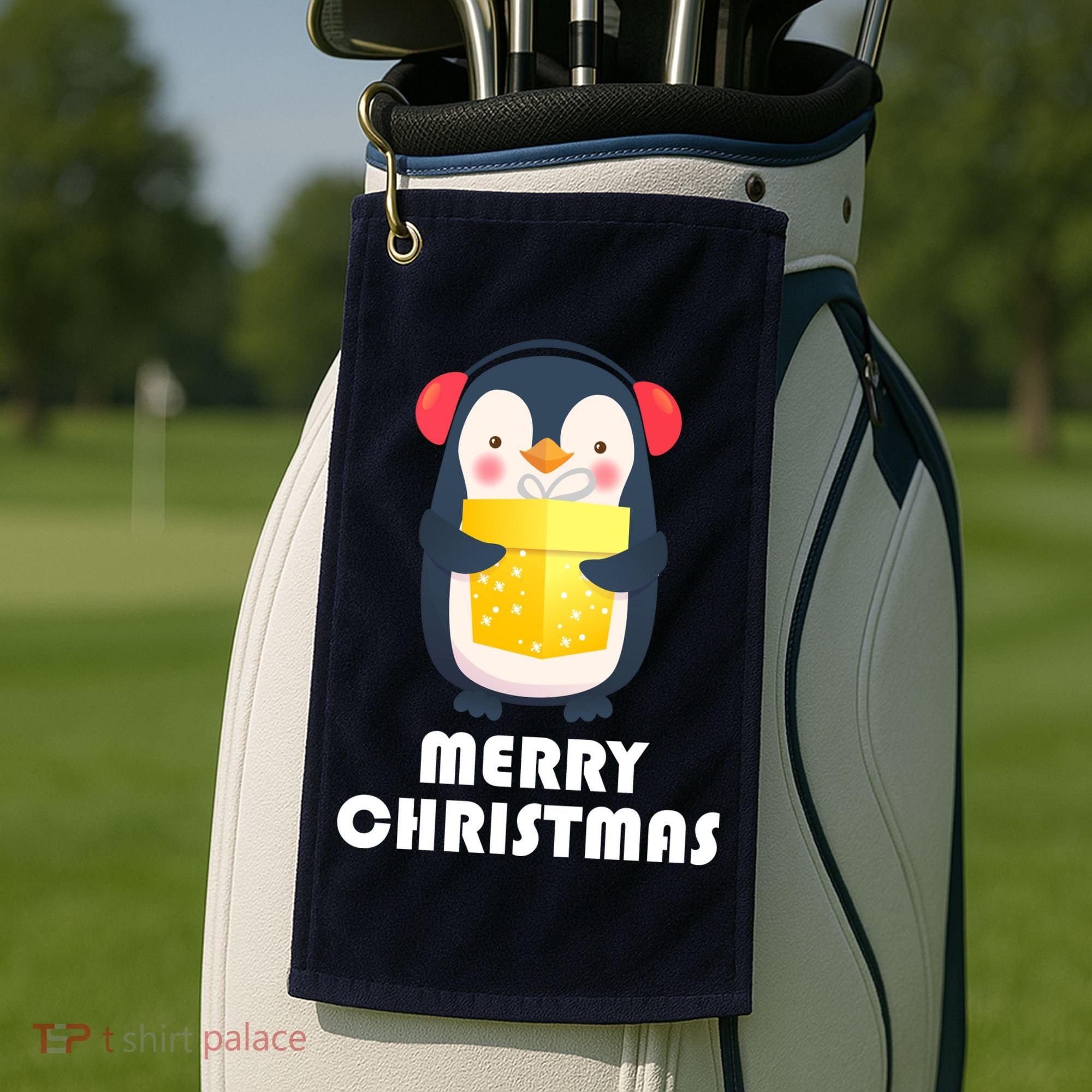 Merry Christmas Penguin Golf Towel