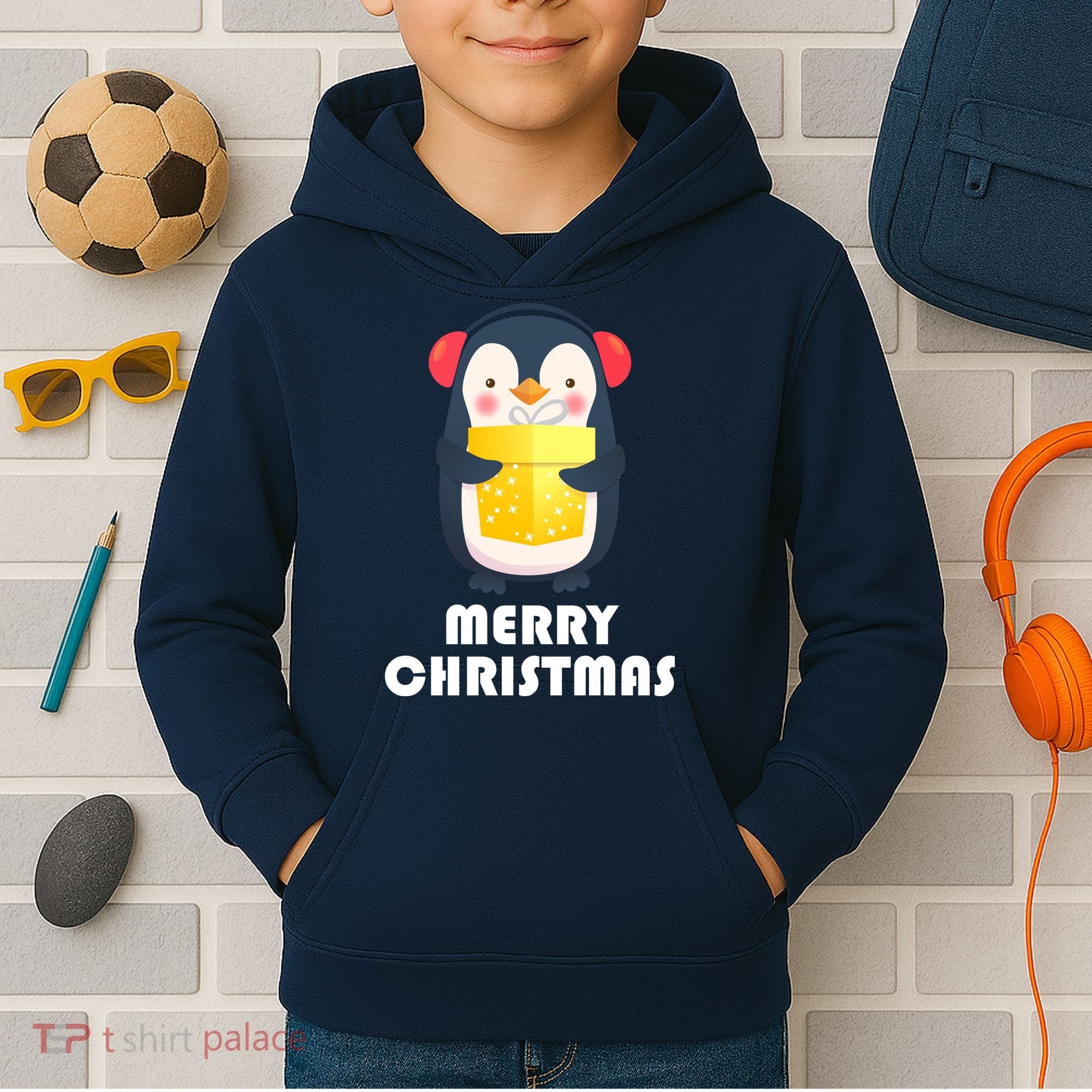 Merry Christmas Penguin Kids Hoodie
