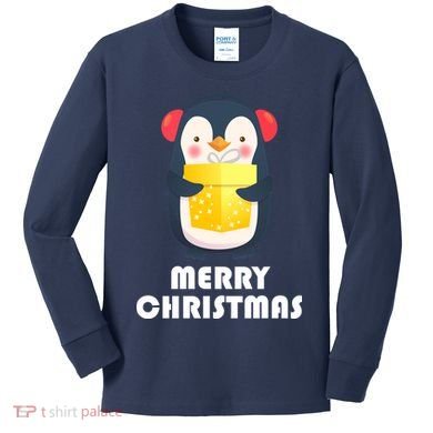 Merry Christmas Penguin Kids Long Sleeve Shirt