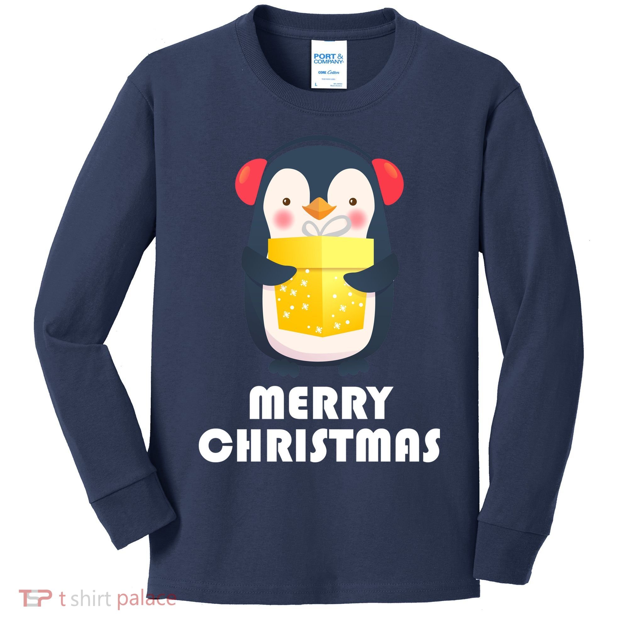 Merry Christmas Penguin Kids Long Sleeve Shirt