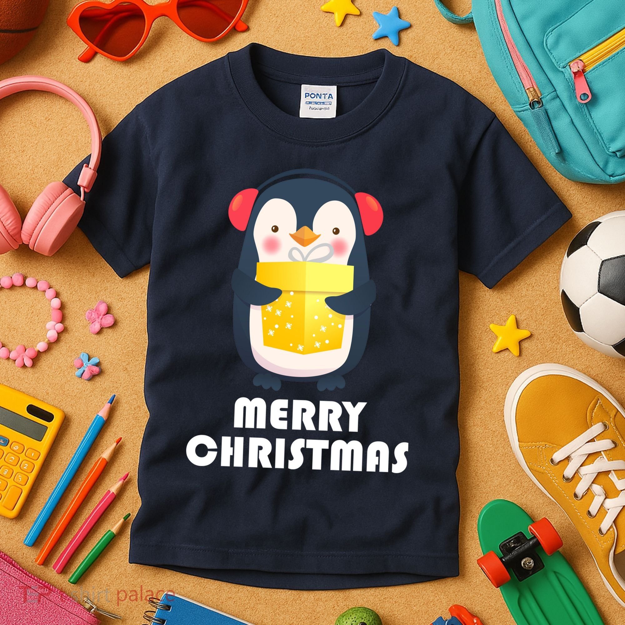 Merry Christmas Penguin Kids T-Shirt