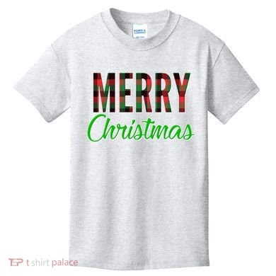 Merry Christmas Plaid Kids T-Shirt