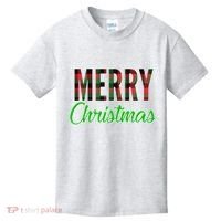 Merry Christmas Plaid Kids T-Shirt thumb 0
