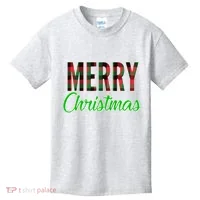 Merry Christmas Plaid Kids T-Shirt thumb 0