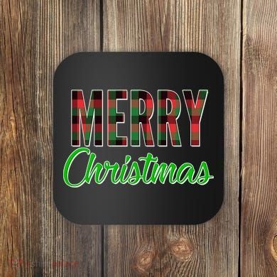 Merry Christmas Plaid Coaster