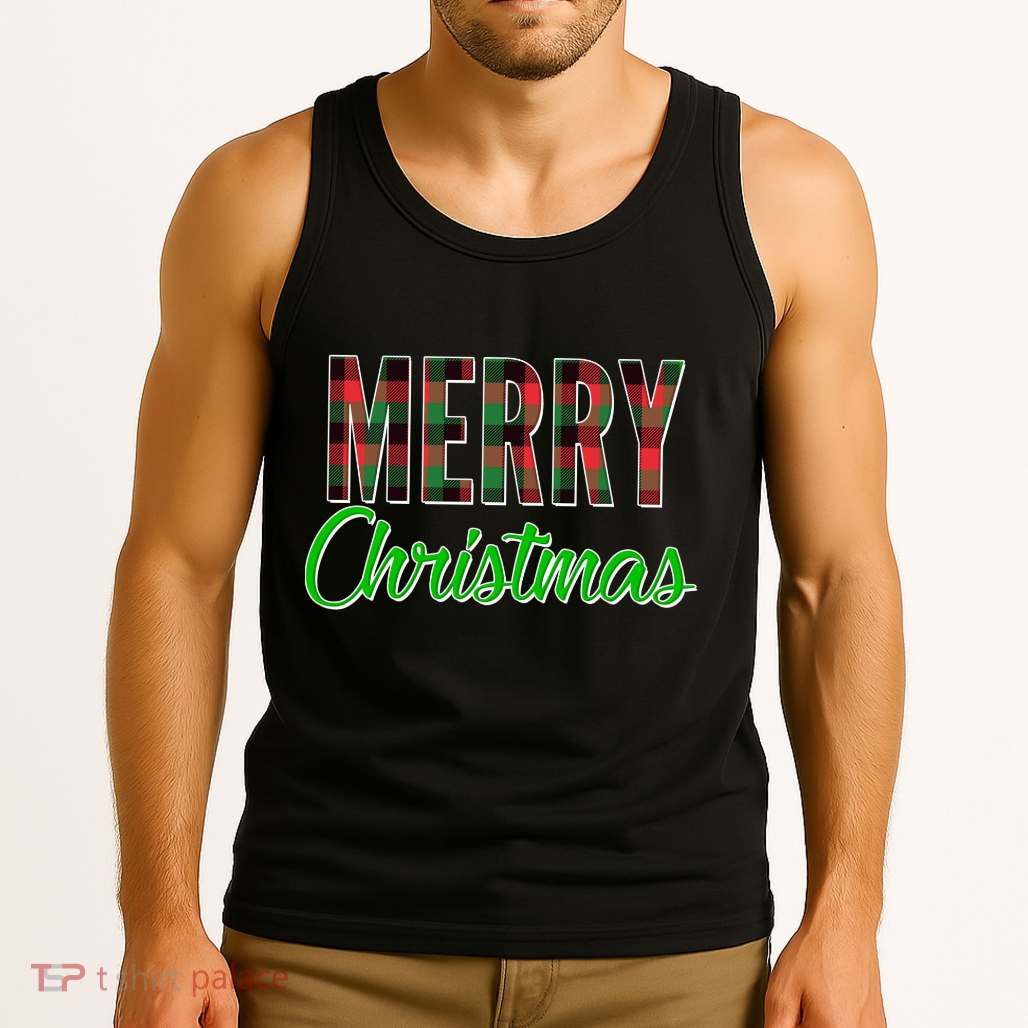 Merry Christmas Plaid Tank Top