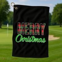Merry Christmas Plaid Golf Towel thumb 1