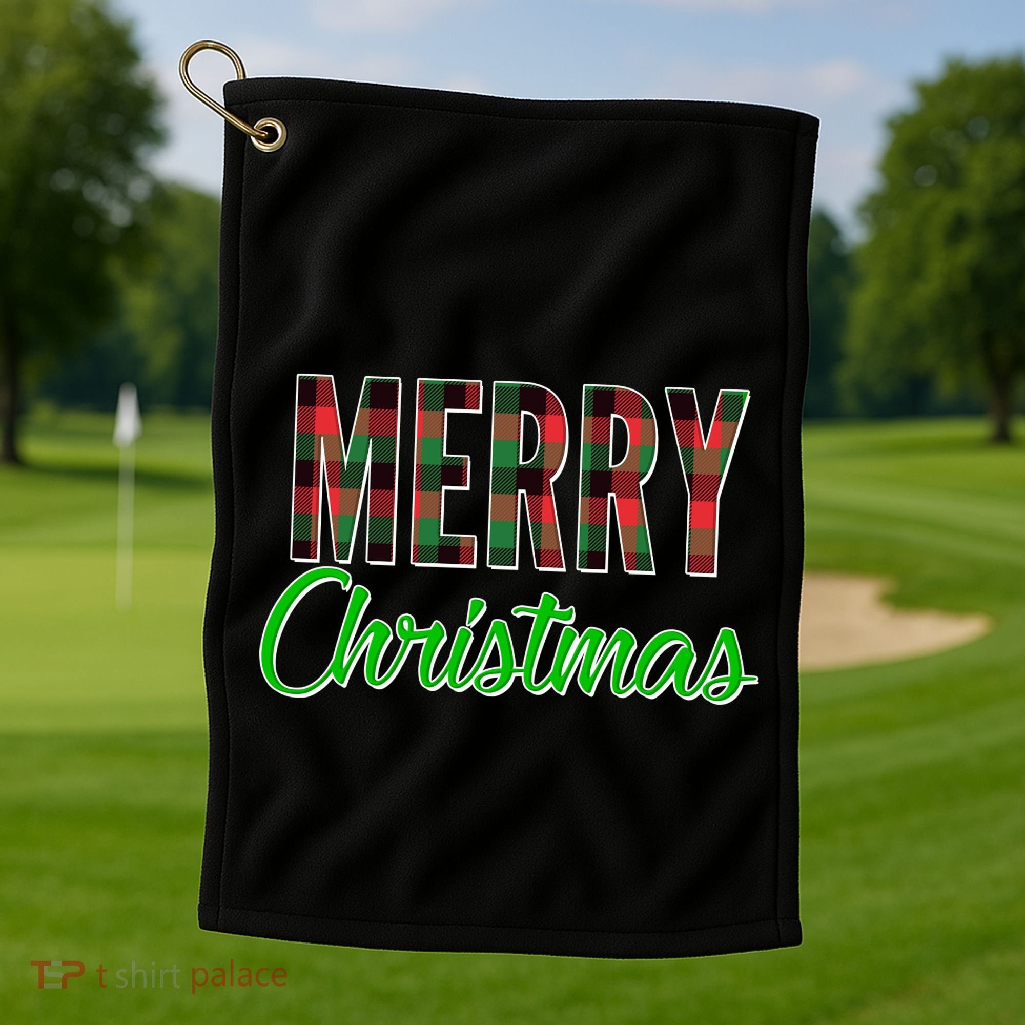 Merry Christmas Plaid Golf Towel