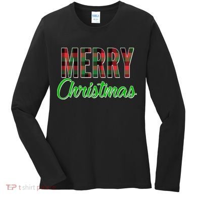 Merry Christmas Plaid Women's Long Sleeve Shirt
