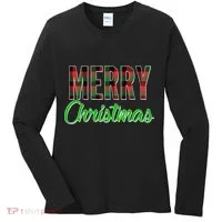 Merry Christmas Plaid Women's Long Sleeve Shirt thumb 0