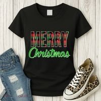 Merry Christmas Plaid Women's T-Shirt thumb 3