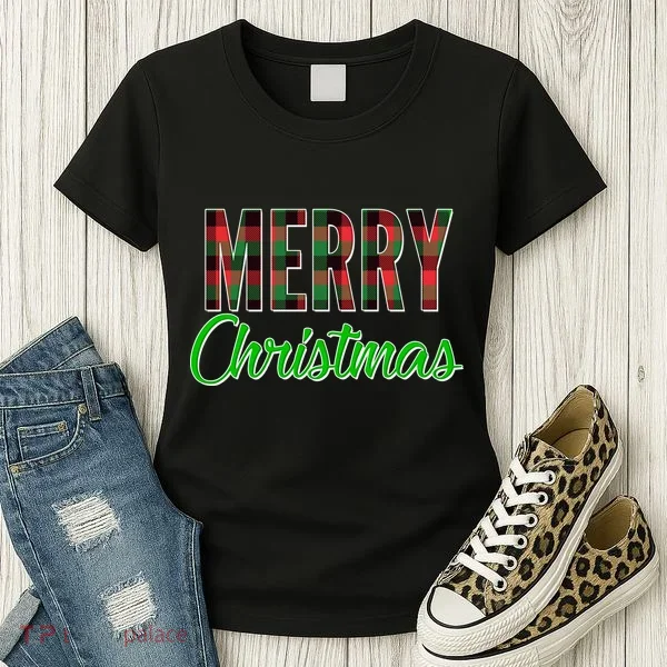 Merry Christmas Plaid Women's T-Shirt
