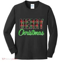 Merry Christmas Plaid Kids Long Sleeve Shirt thumb 0