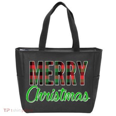 Merry Christmas Plaid Tote Bag