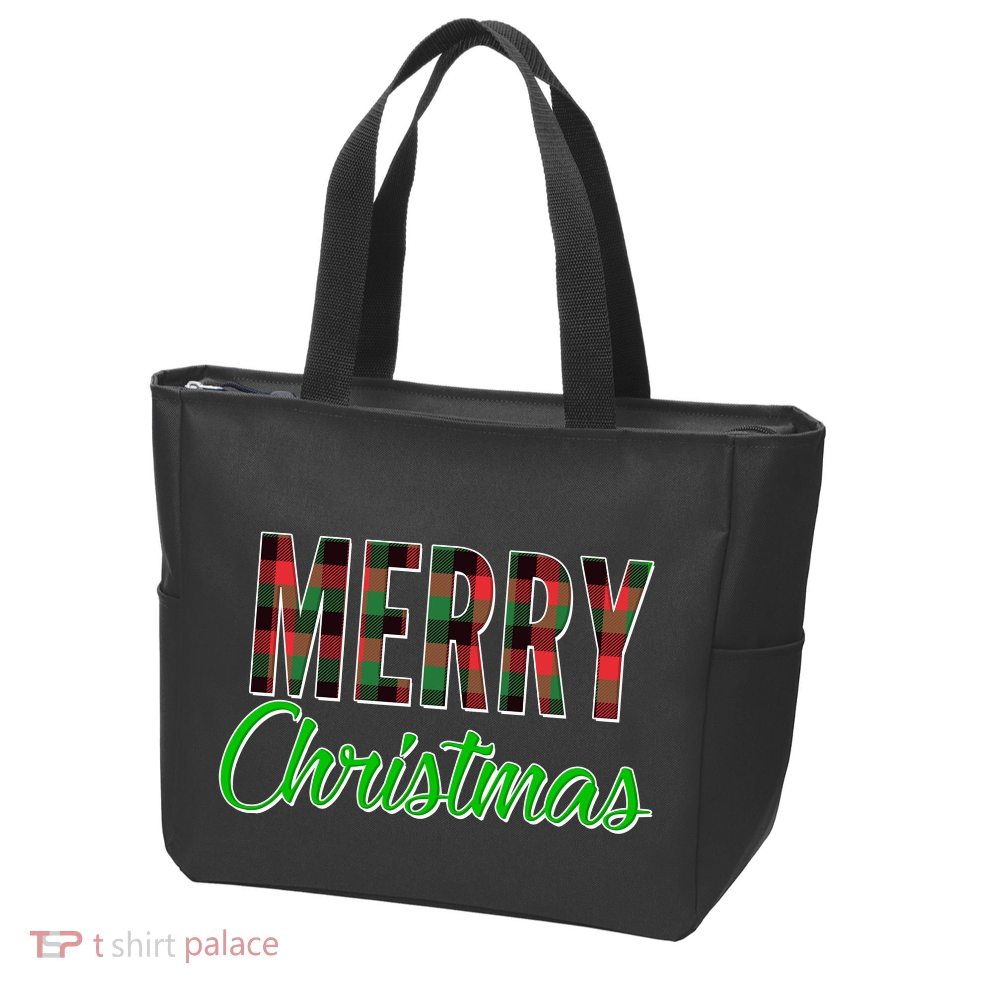 Merry Christmas Plaid Tote Bag