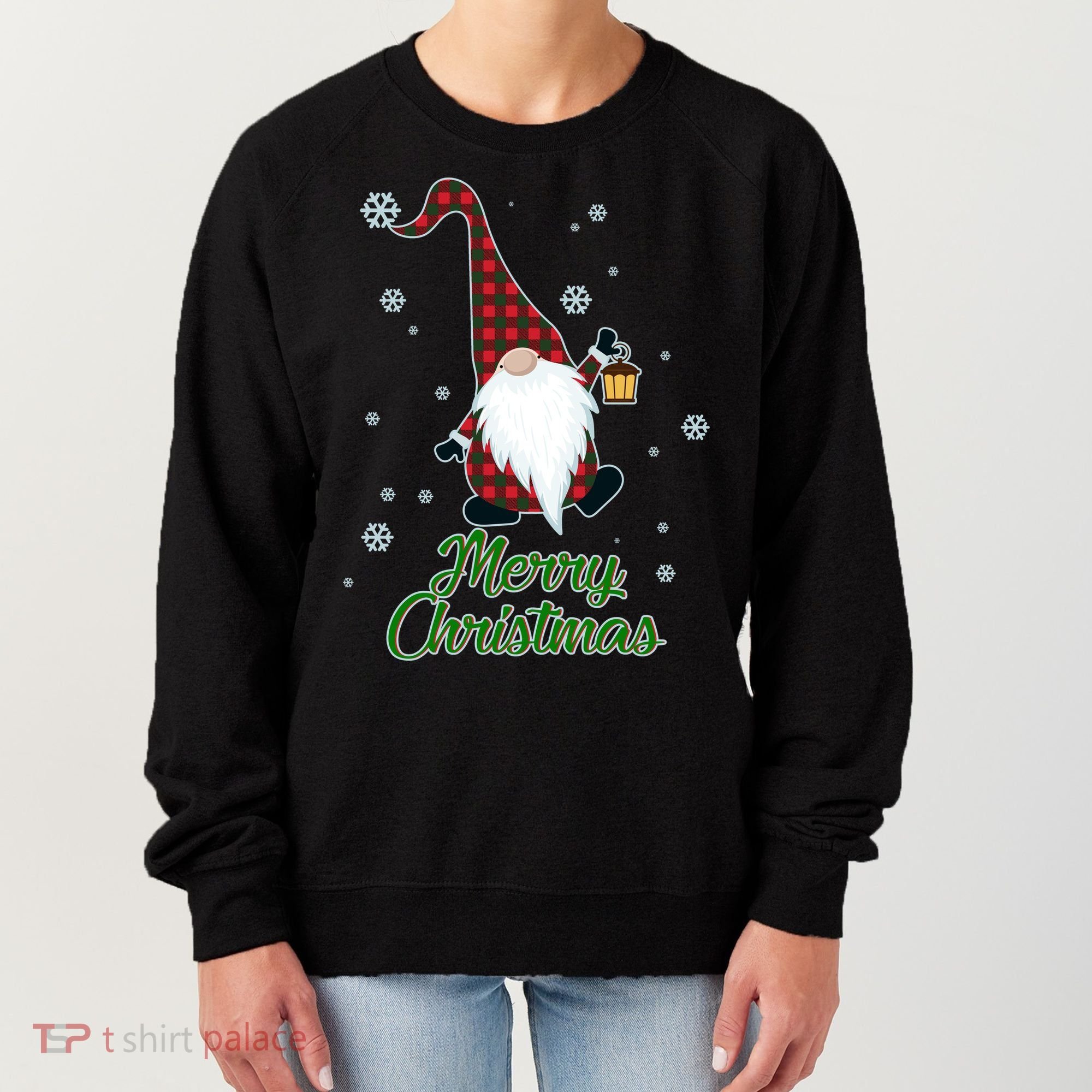 Merry Christmas Plaid Garden Gnome Women's Sweatshirt