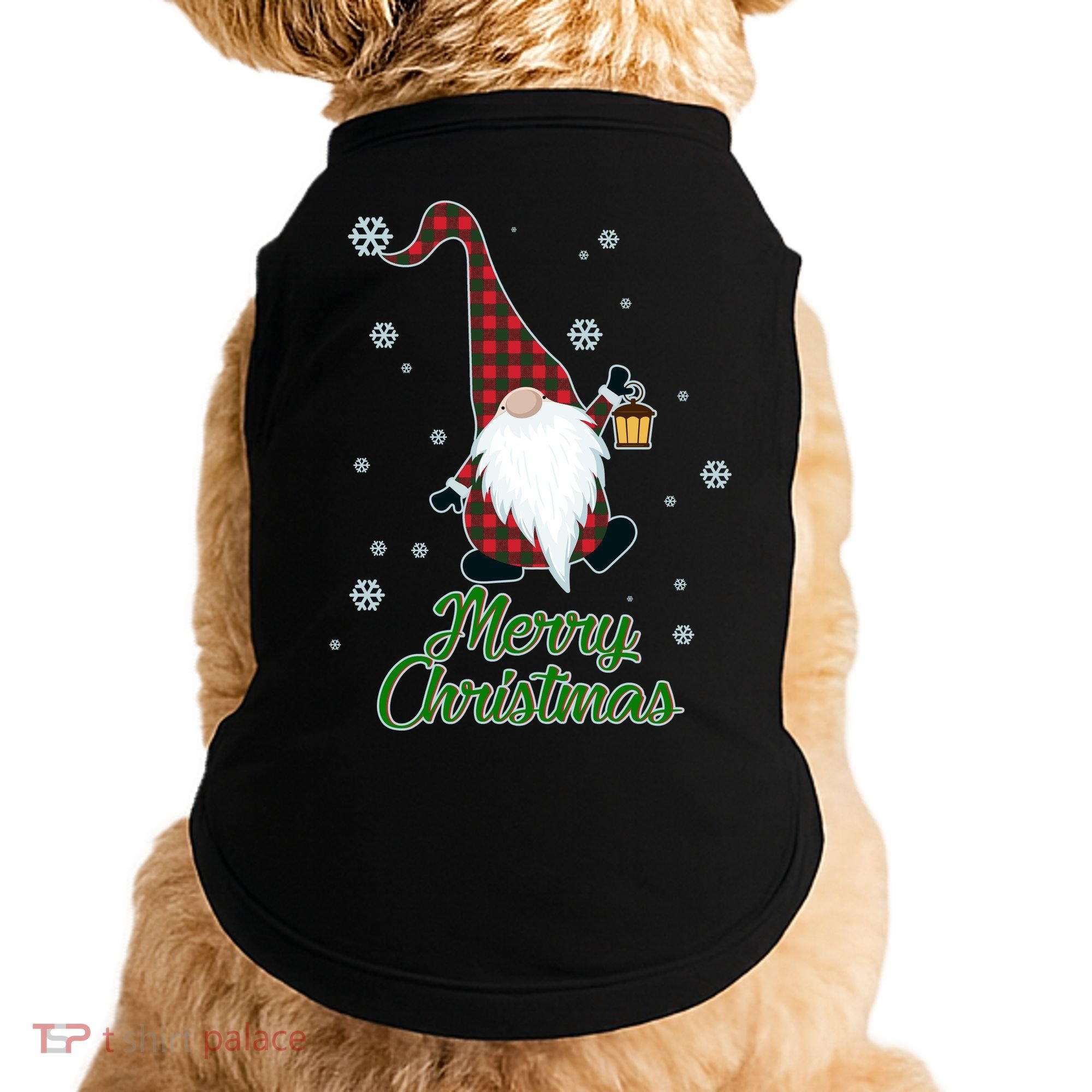 Merry Christmas Plaid Garden Gnome Doggie Tank