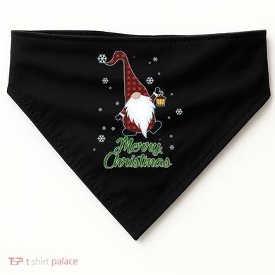 Merry Christmas Plaid Garden Gnome USA-Made Doggie Bandana