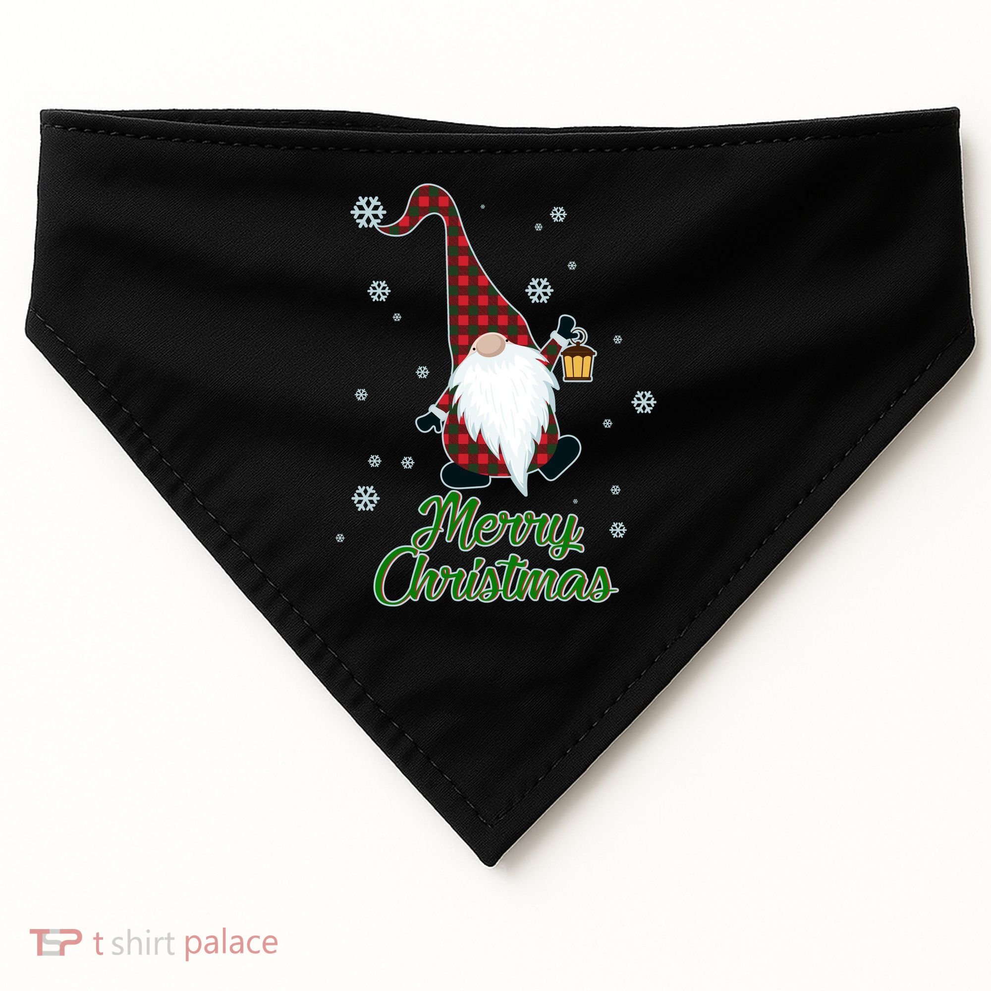 Merry Christmas Plaid Garden Gnome USA-Made Doggie Bandana