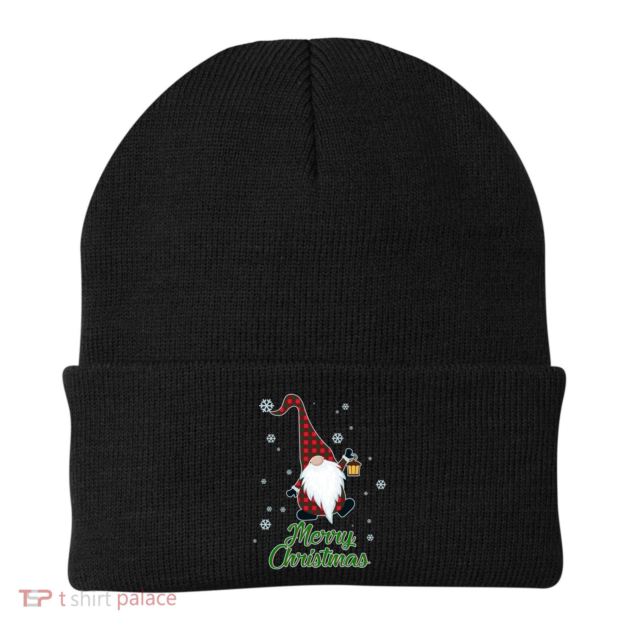 Merry Christmas Plaid Garden Gnome Beanie