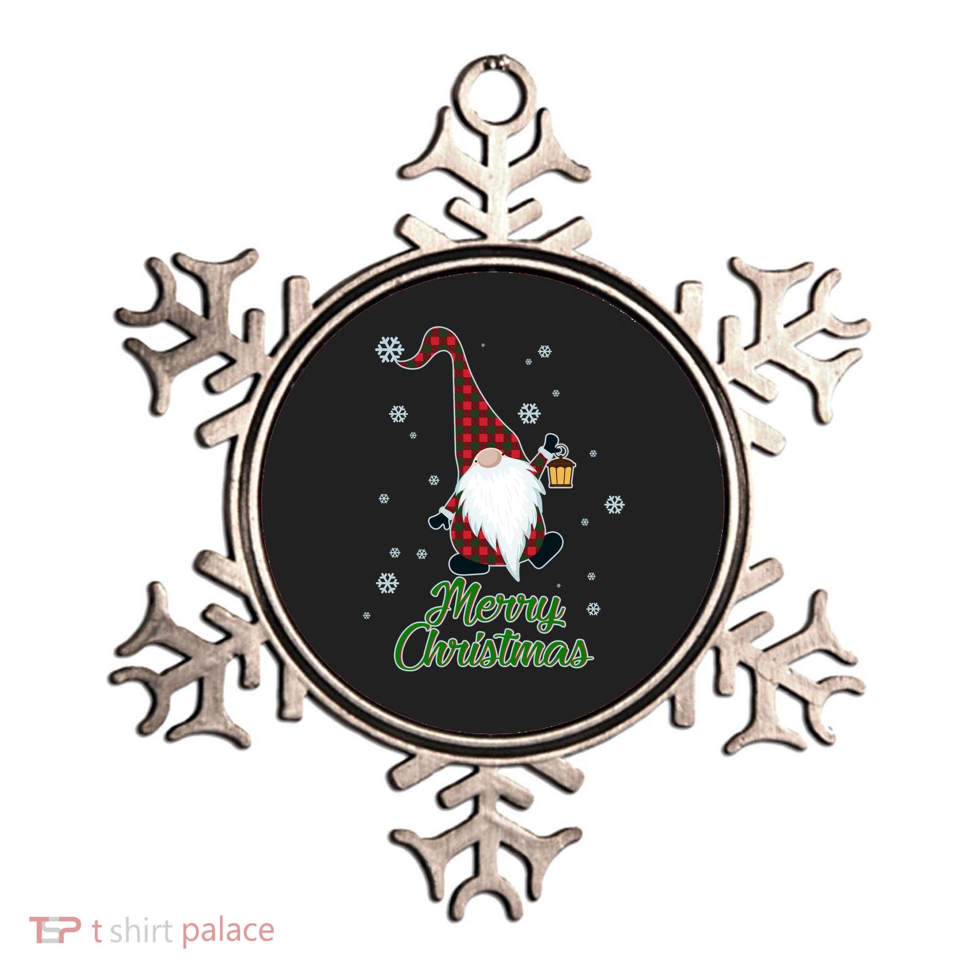 Merry Christmas Plaid Garden Gnome Ornament