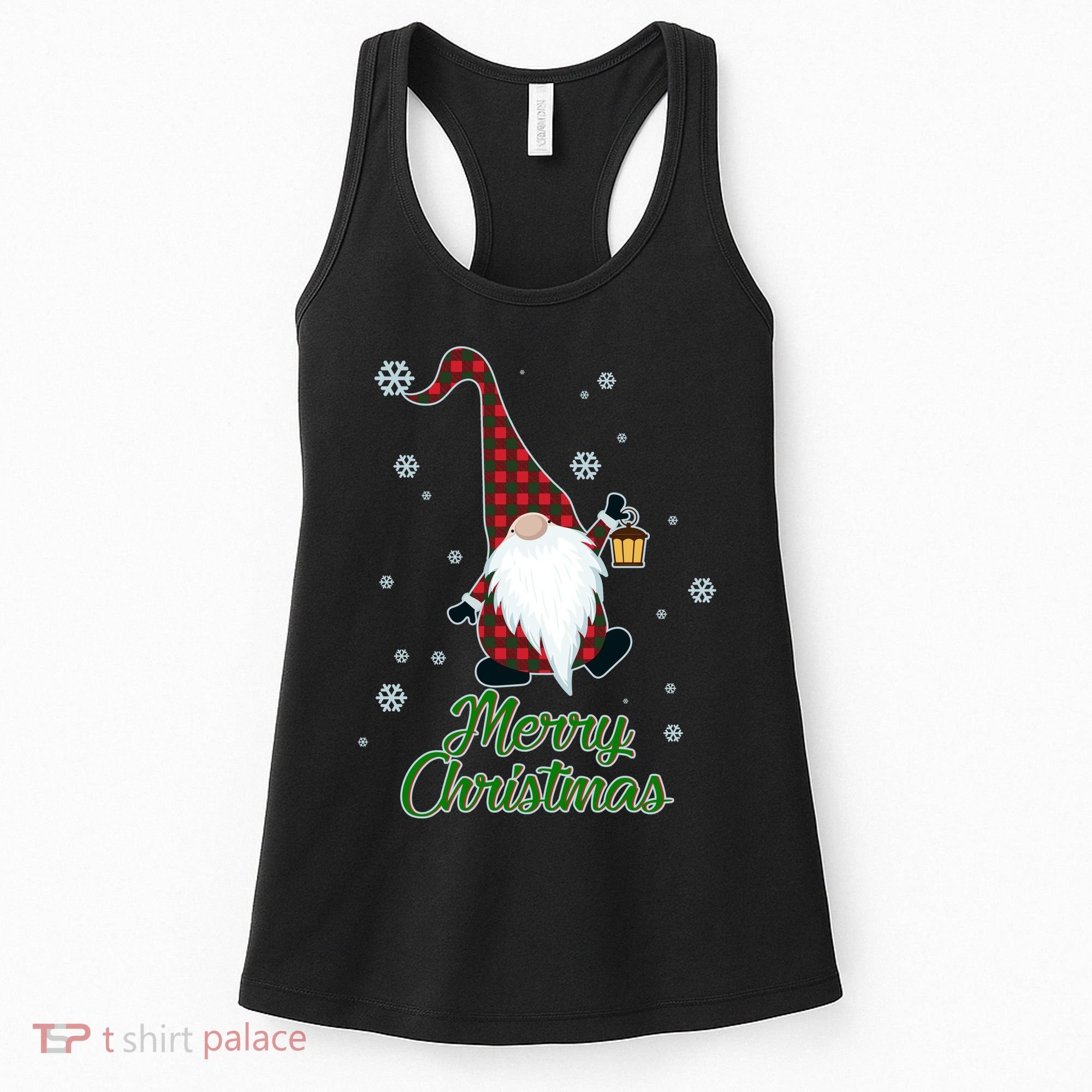Merry Christmas Plaid Garden Gnome Women's Tank Top
