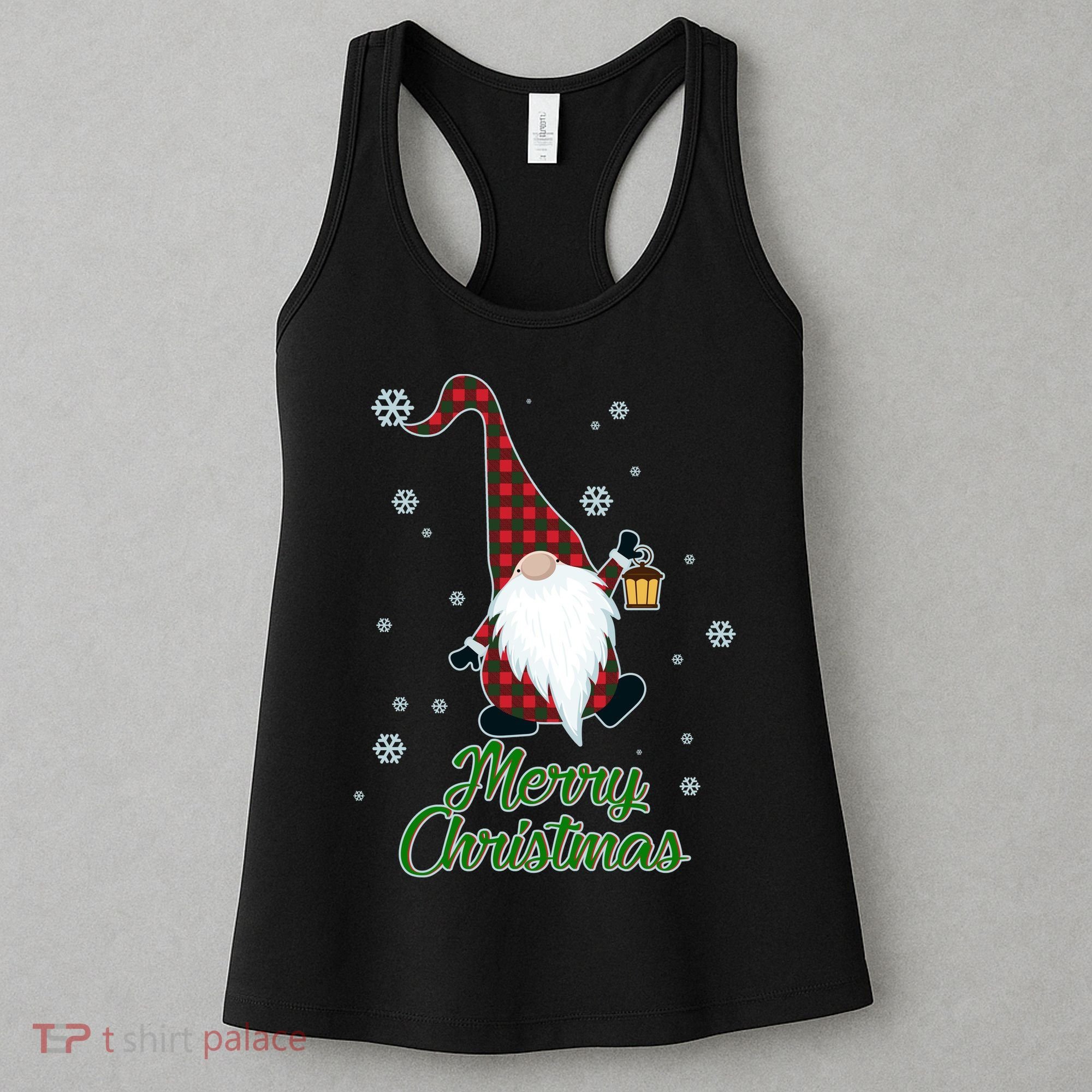Merry Christmas Plaid Garden Gnome Women's Tank Top