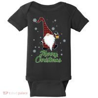 Merry Christmas Plaid Garden Gnome Baby Bodysuit thumb 0