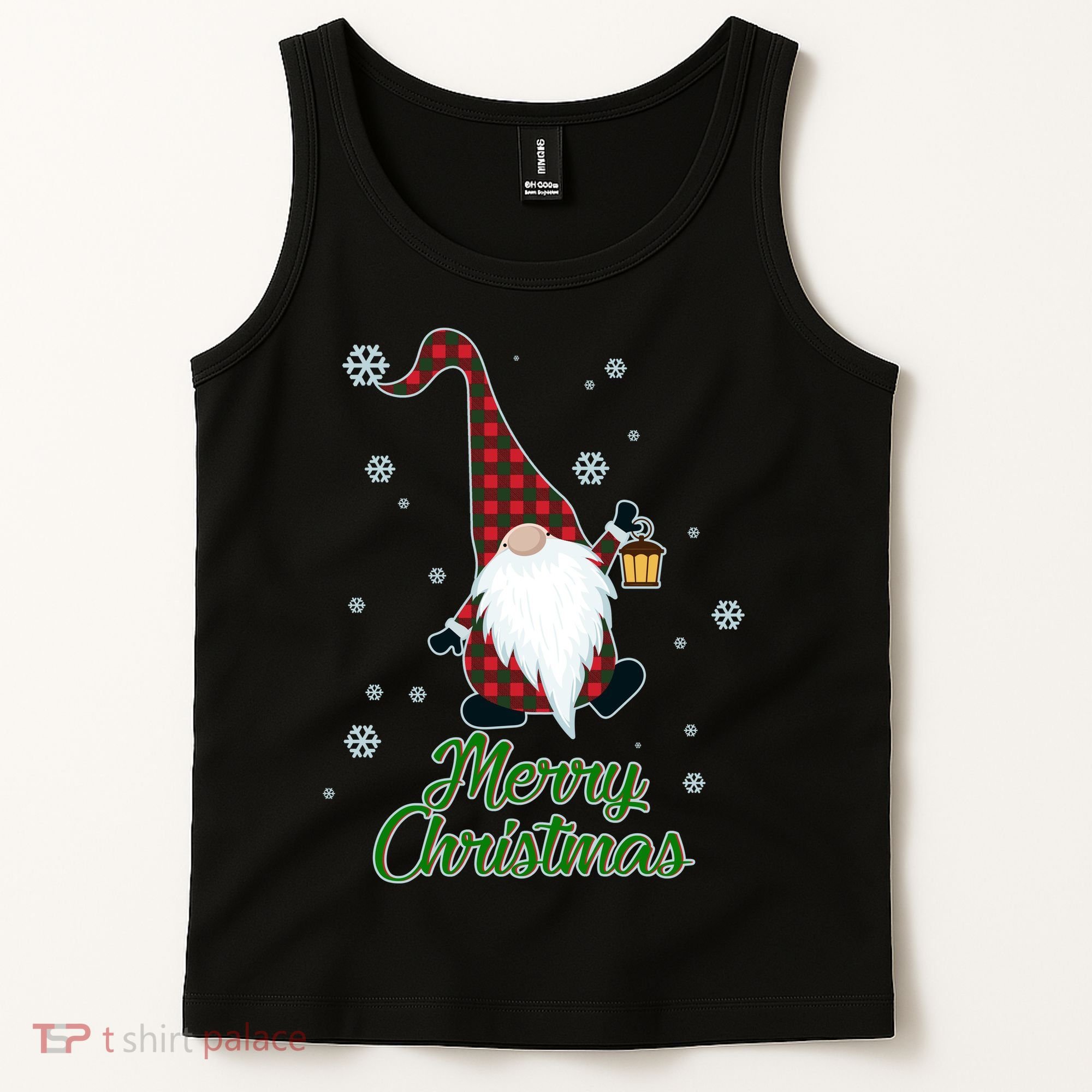 Merry Christmas Plaid Garden Gnome Tank Top