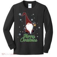 Merry Christmas Plaid Garden Gnome Kids Long Sleeve Shirt thumb 0