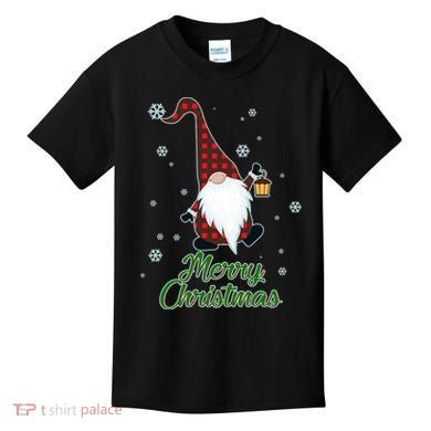 Merry Christmas Plaid Garden Gnome Kids T-Shirt