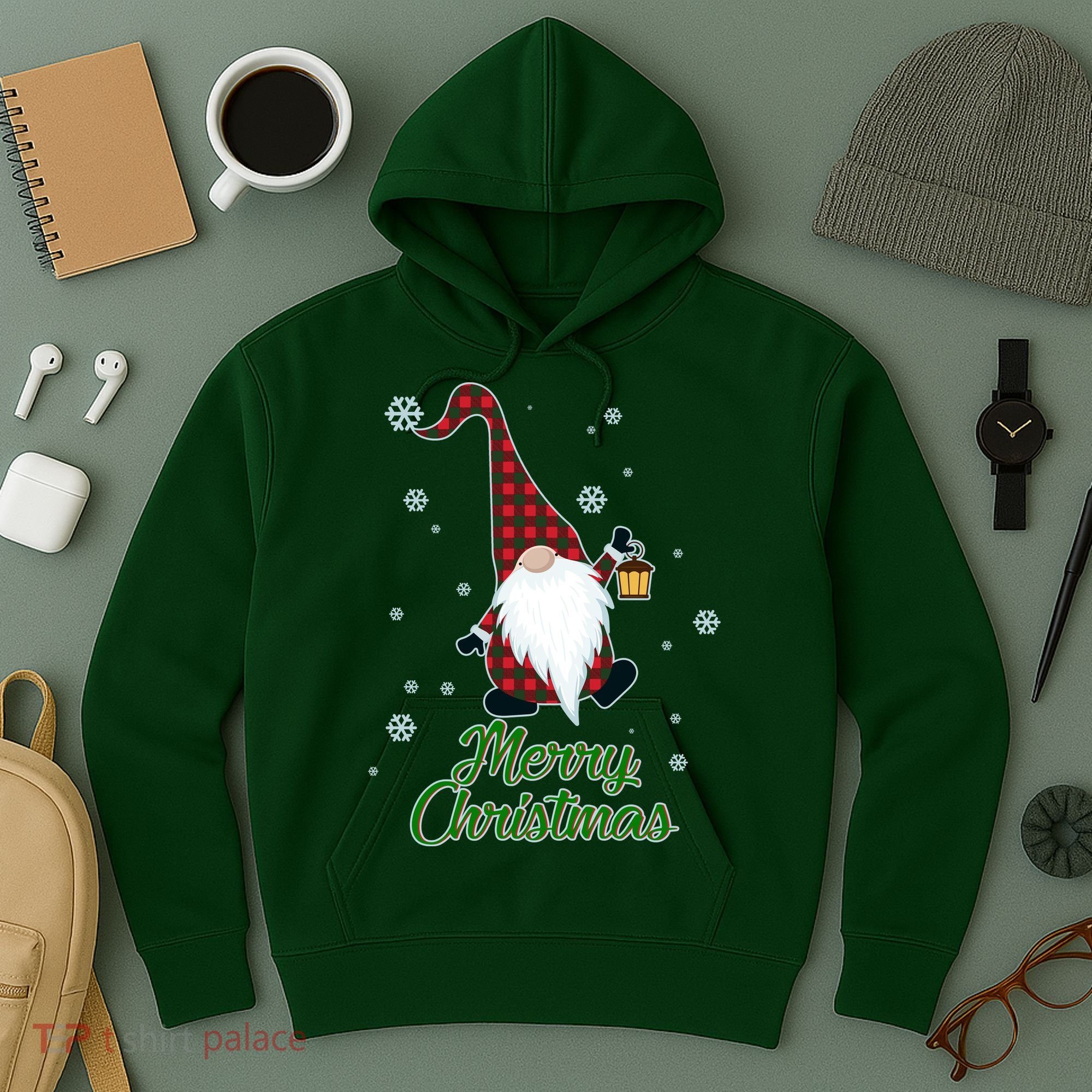Merry Christmas Plaid Garden Gnome Hoodie