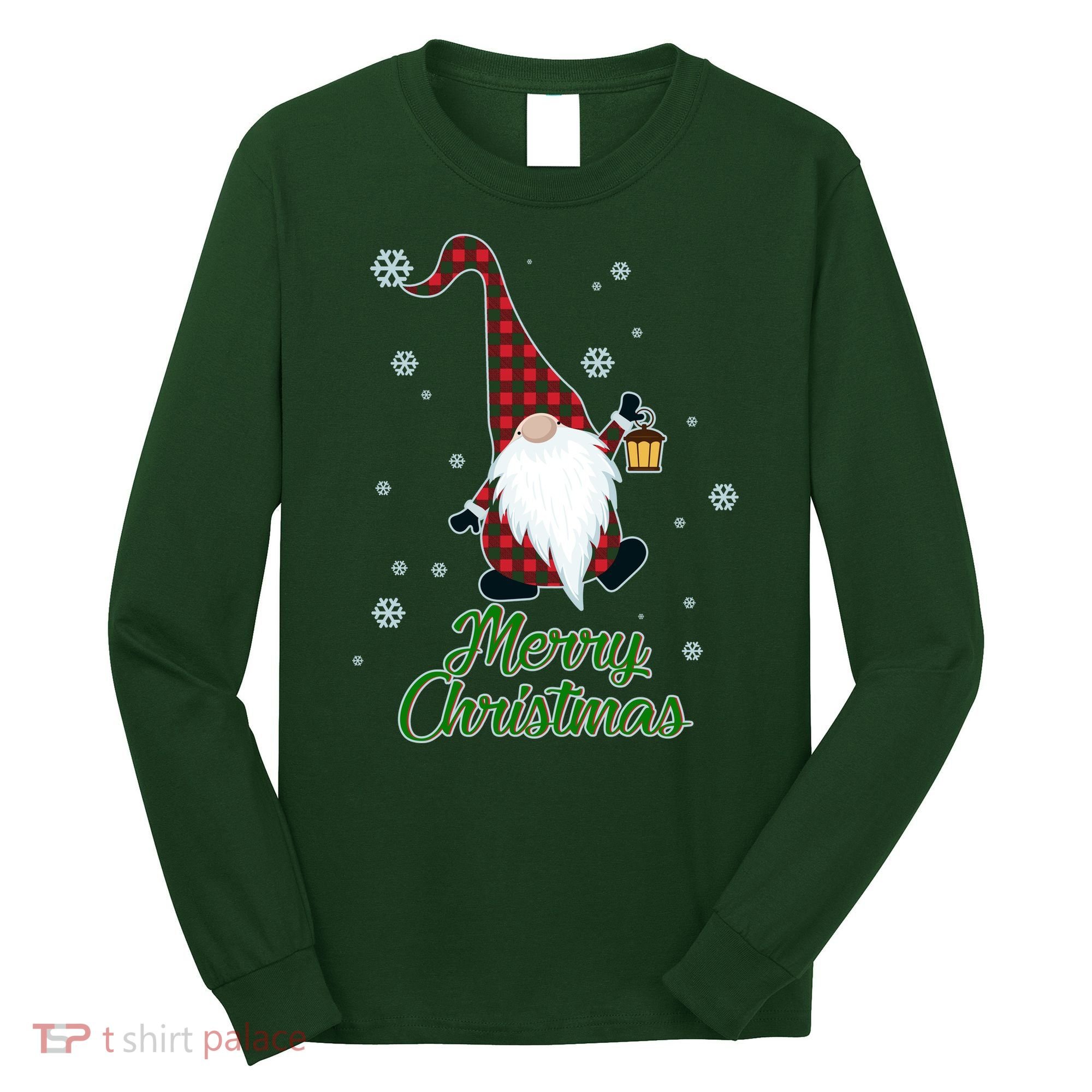 Merry Christmas Plaid Garden Gnome Long Sleeve Shirt