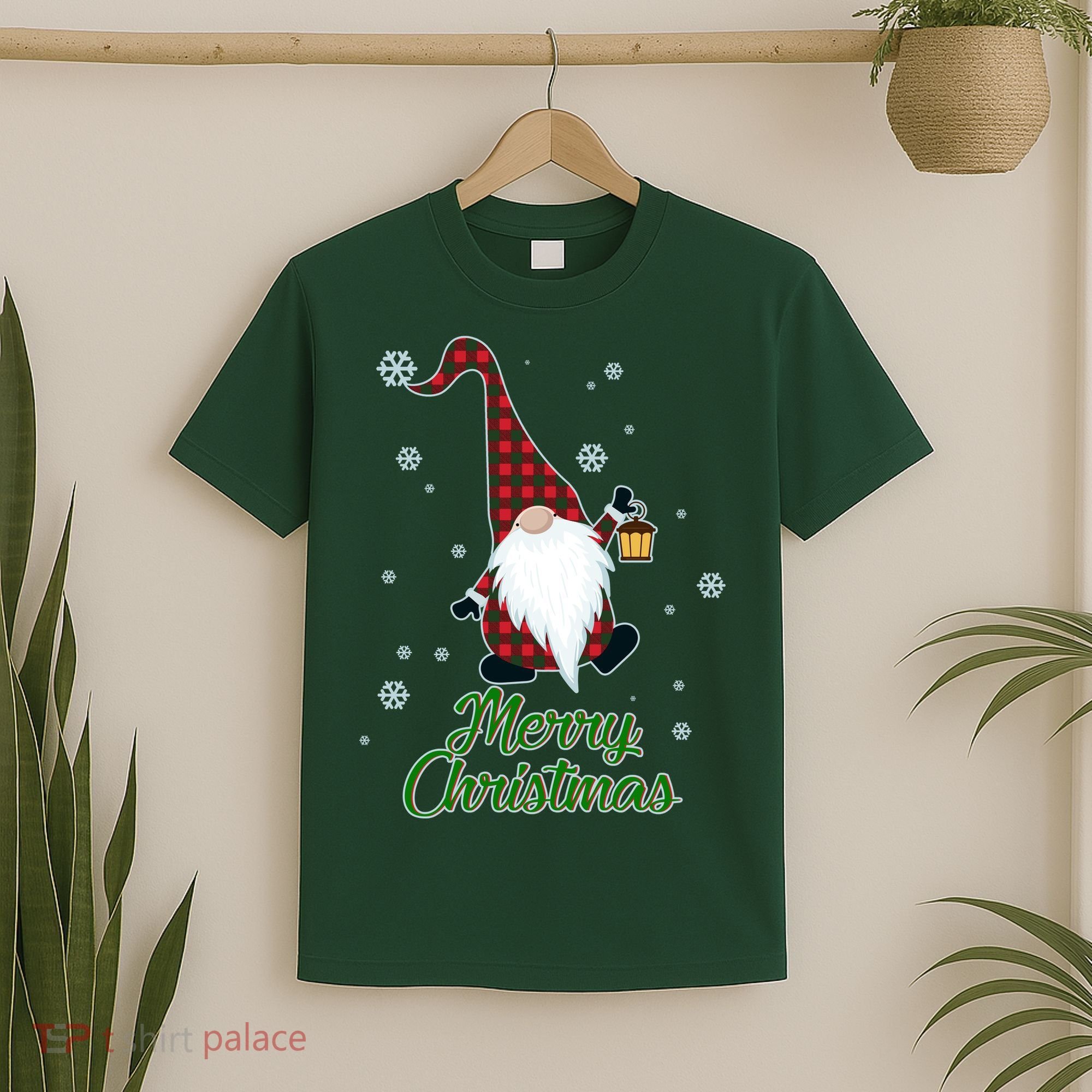 Merry Christmas Plaid Garden Gnome T-Shirt