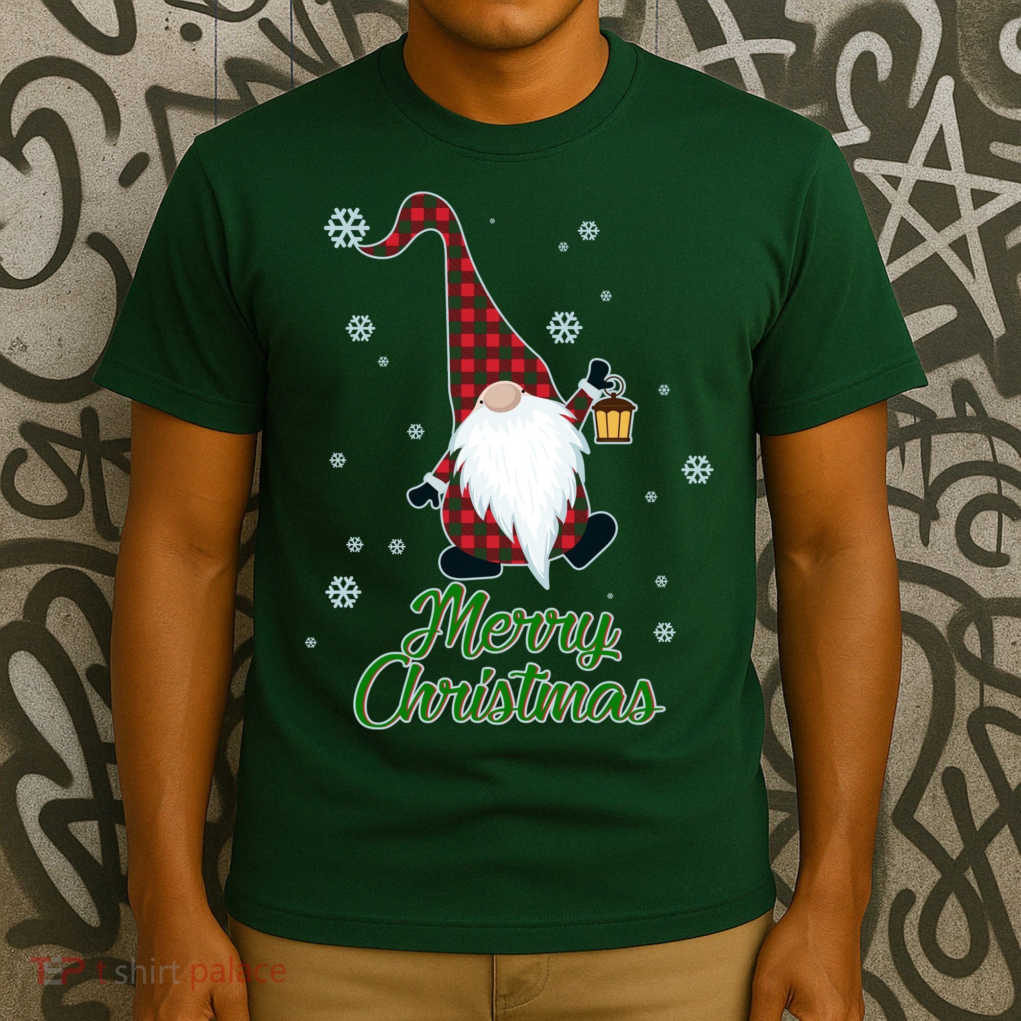 Merry Christmas Plaid Garden Gnome T-Shirt