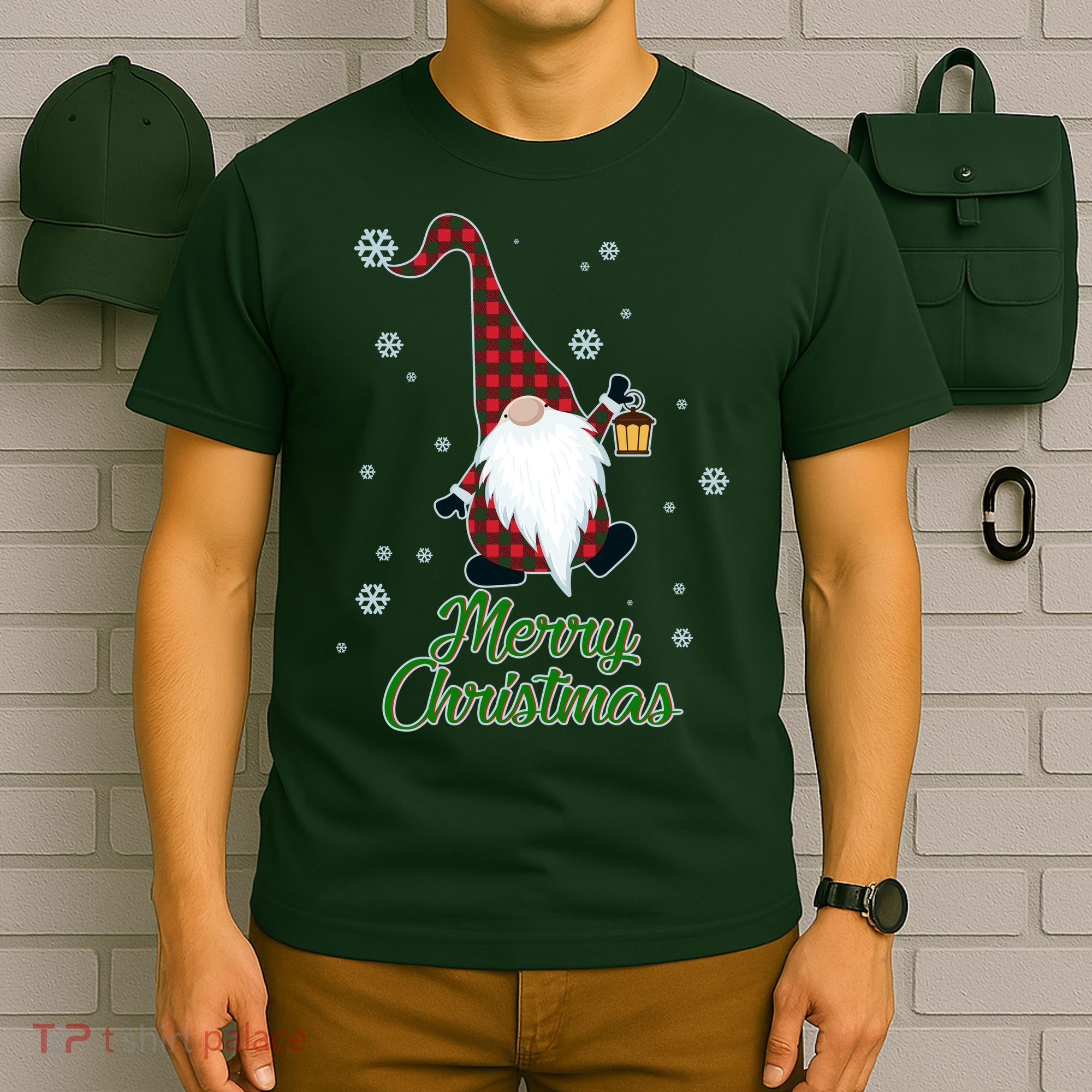Merry Christmas Plaid Garden Gnome T-Shirt