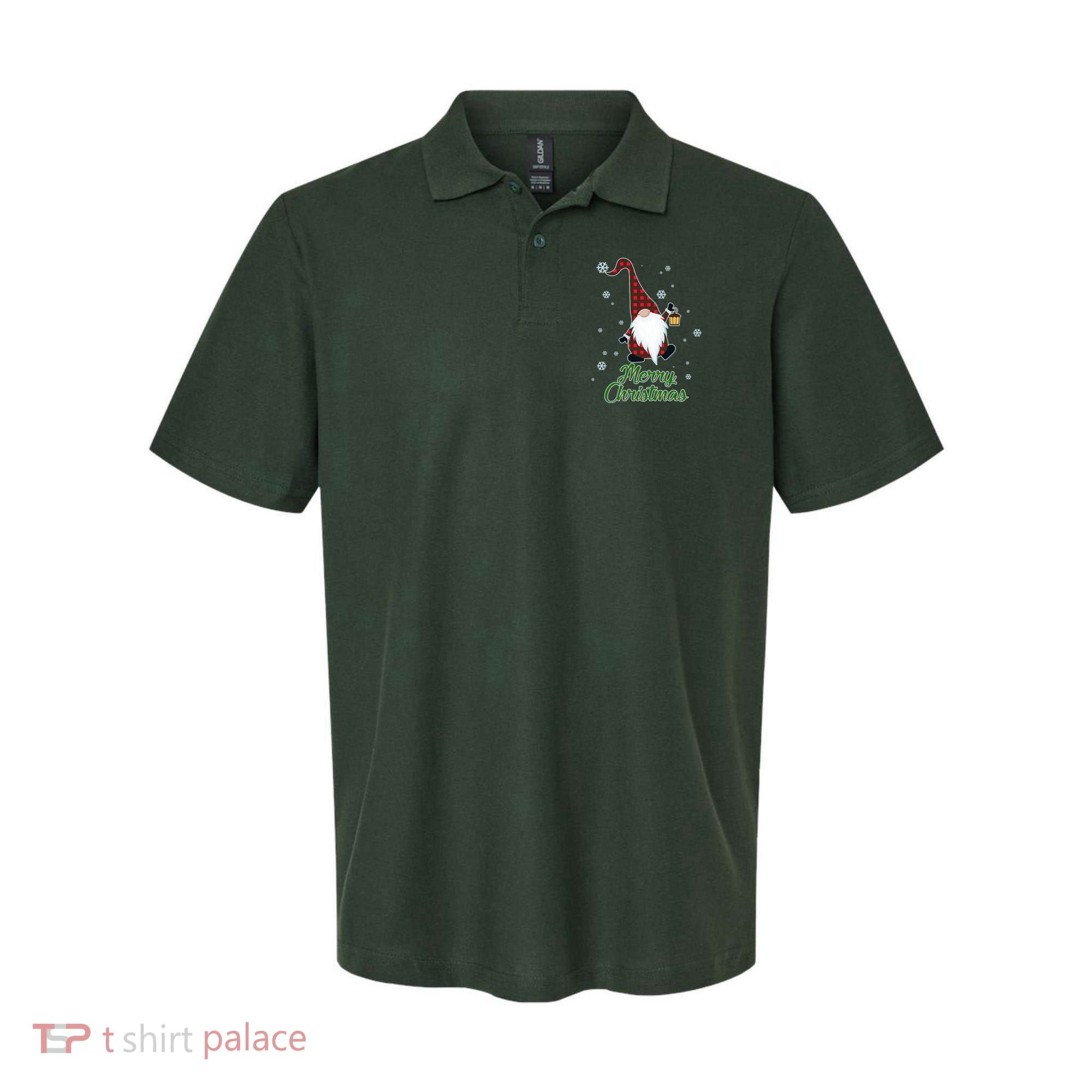 Merry Christmas Plaid Garden Gnome Polo